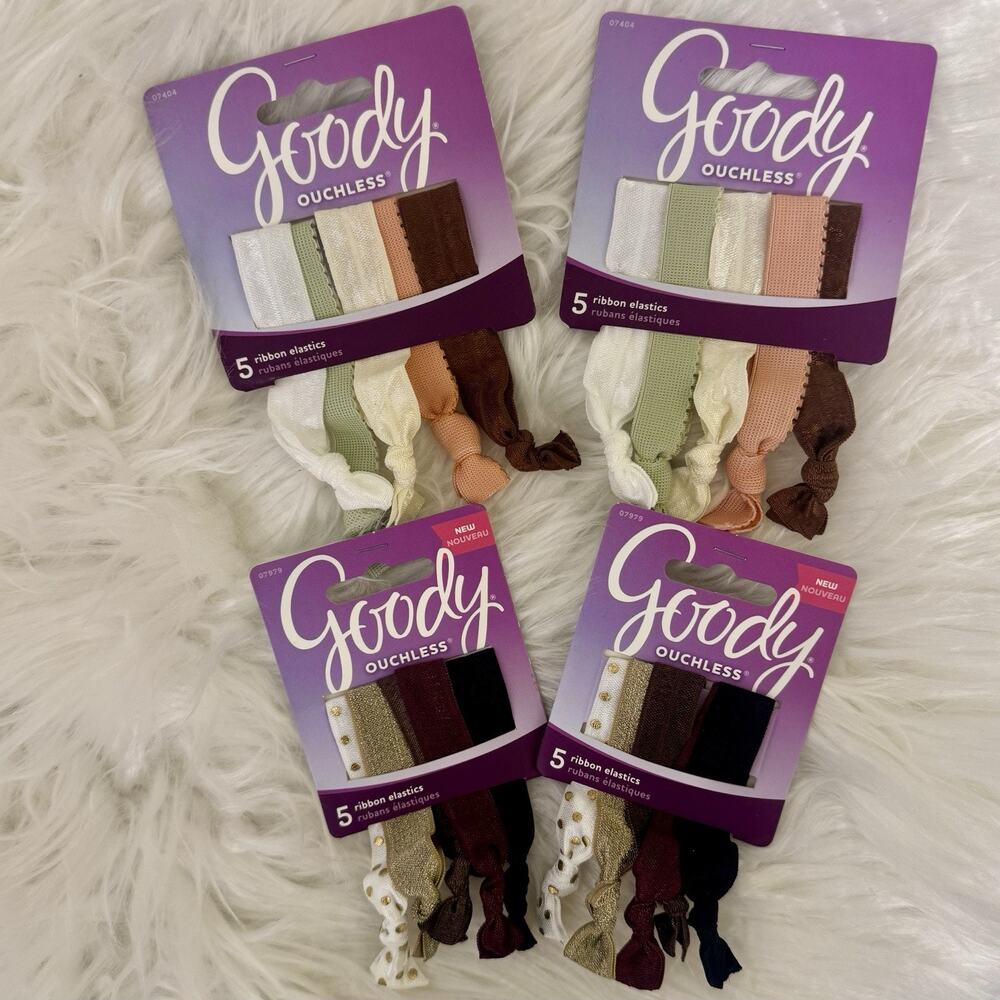 FOUR (20 Total) Goody Mixed Colors Ouchless Ribbon Hair Ties Elastics No Metal